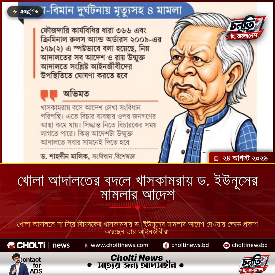 খোলা আদালতের বদলে খাসকামরায় ড. ইউনূসের মামলার আদেশ